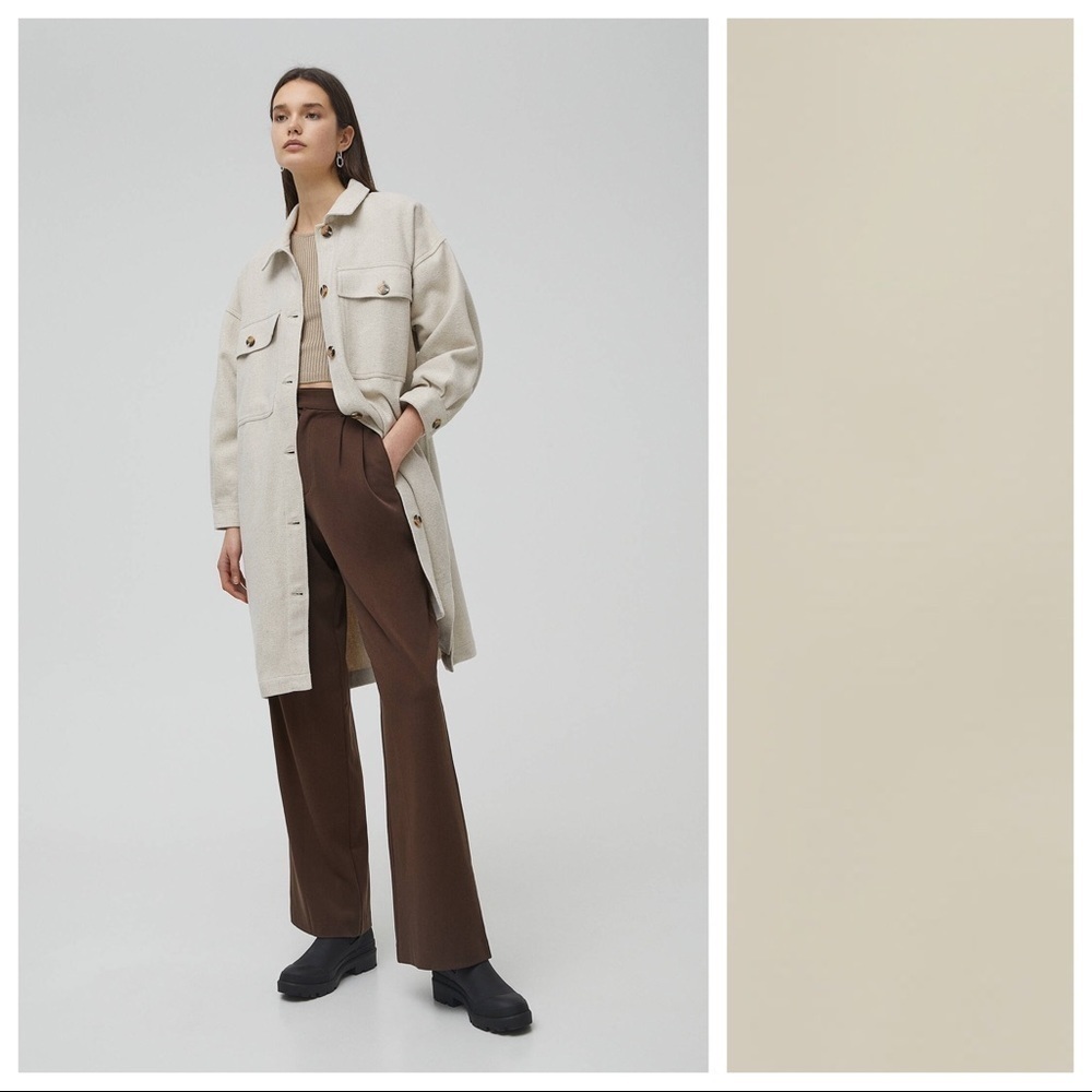 NWT. Pull&Bear Beige Long Overshirt/Coat with Button Chest Pockets. Size XS.